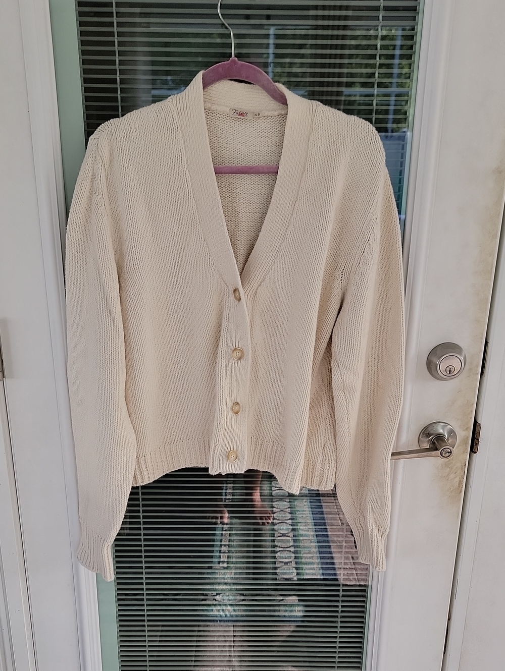 Faherty Cream V-Neck Button Cardigan Sweater Sz XL Boxy Fit Cotton Blend - Picture 2 of 12